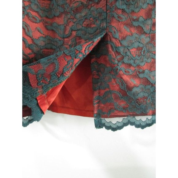 Vintage Hunter Green Sheer Lace Over Rust Acetate Lining Skirt Small GUC - Picture 7 of 12